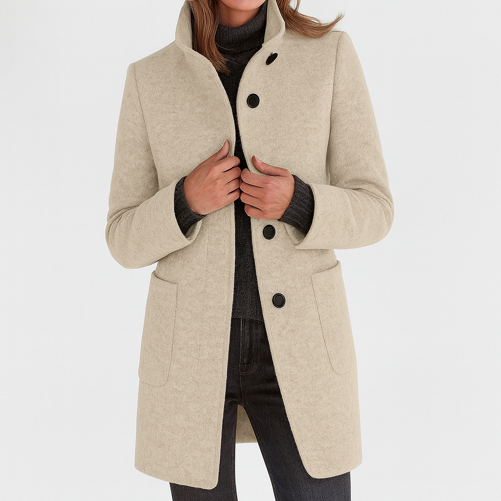 Veste femme en laine mélangée – Col montant, élégante et chaude