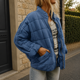 Veste matelassée femme à col montant et poches – Bleu