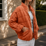 Veste matelassée femme à col montant et poches – Orange rouille
