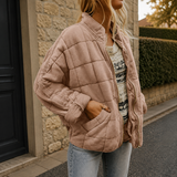 Veste matelassée femme à col montant et poches – Kaki