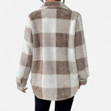 Veste femme en peluche à carreaux – Taupe – autre vue