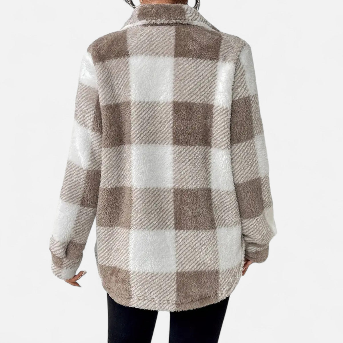 Veste femme en peluche à carreaux – Taupe – autre vue