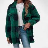 Veste femme en peluche à carreaux – Vert foncé