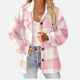 Veste femme en peluche à carreaux – Rose