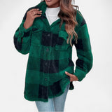 Veste femme en peluche à carreaux – Vert foncé – autre vue