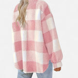 Veste femme en peluche à carreaux – Rose – autre vue