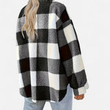 Veste femme en peluche à carreaux – Noir – autre vue