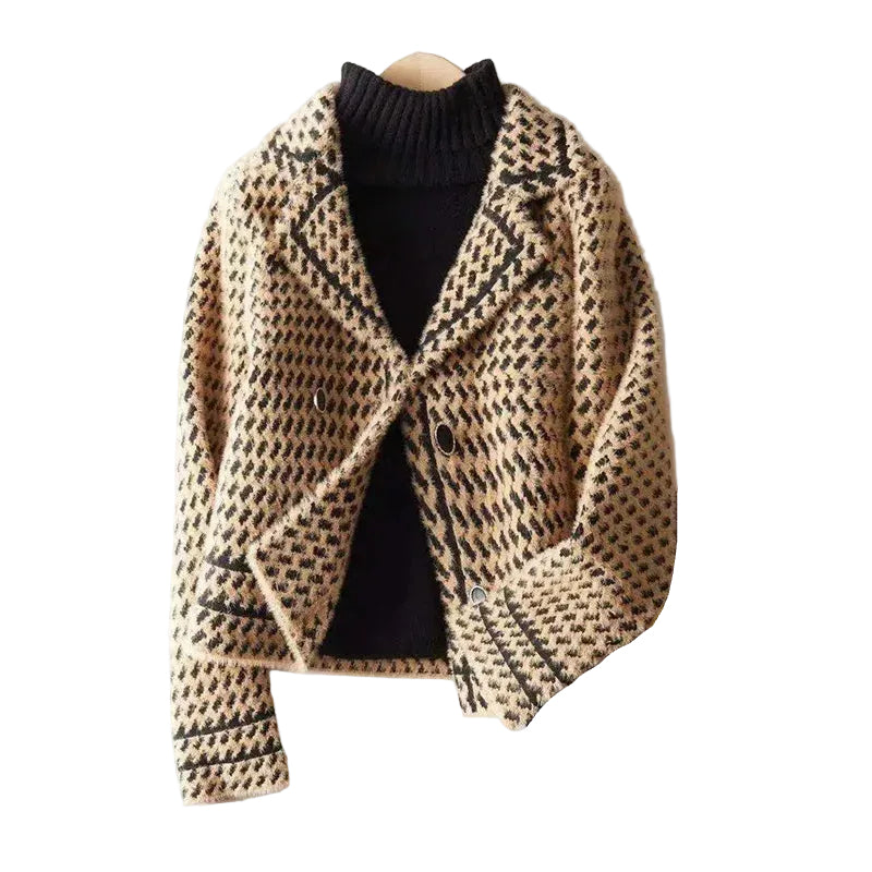 Veste cintrée femme pied-de-poule – Marron