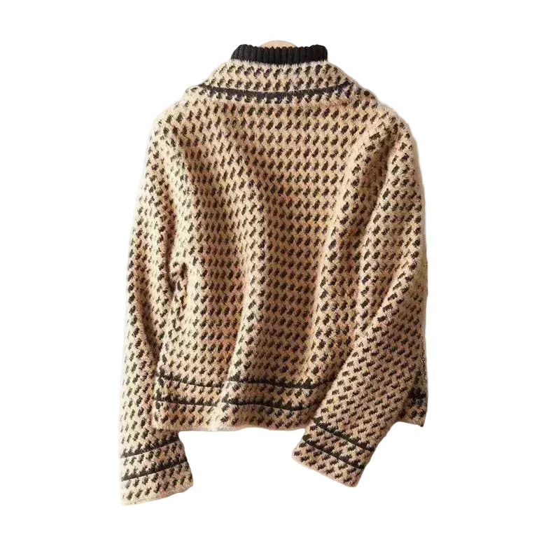 Veste cintrée femme pied-de-poule – Marron – vue de dos