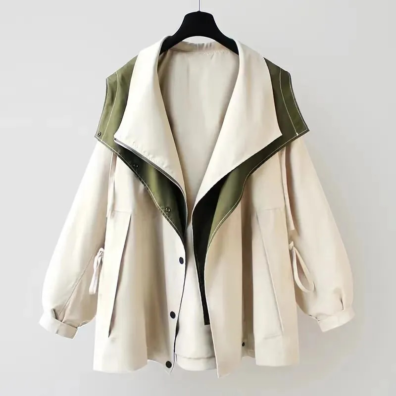 Veste coupe-vent réversible femme à col montant – Écru