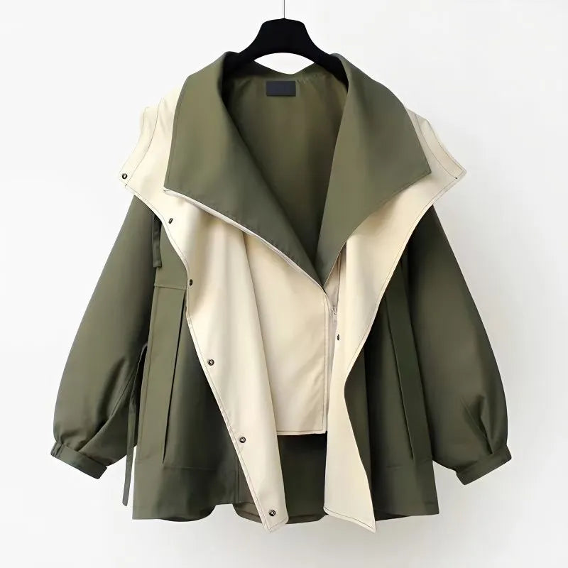 Veste coupe-vent réversible femme à col montant – Kaki