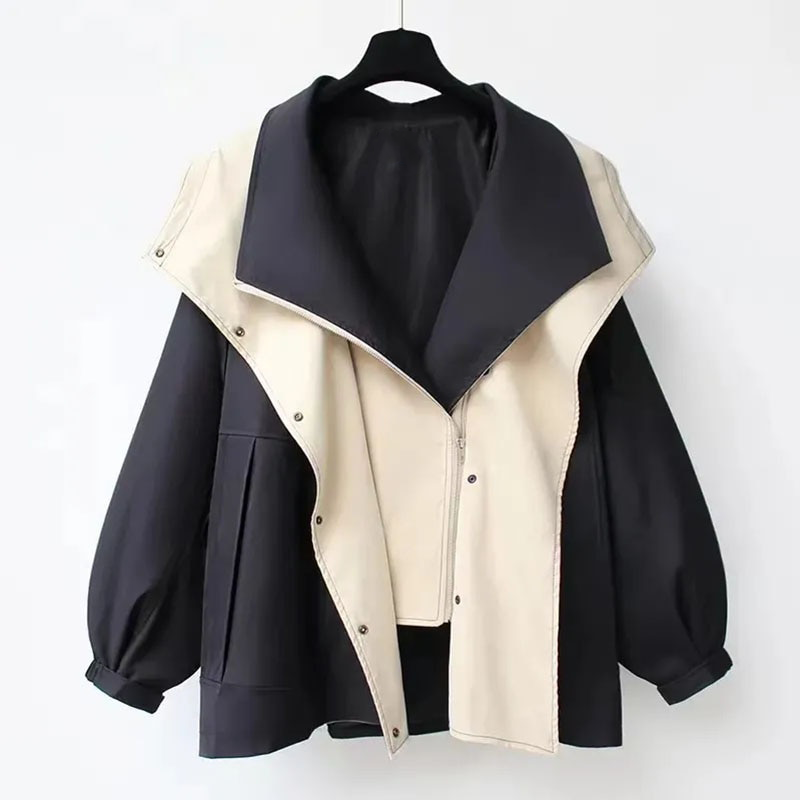 Veste coupe-vent réversible femme à col montant – Noir