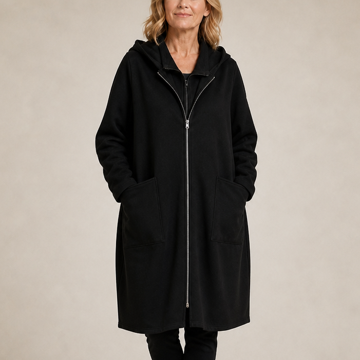 Weldrika – Manteau mi-long femme à capuche – Noir