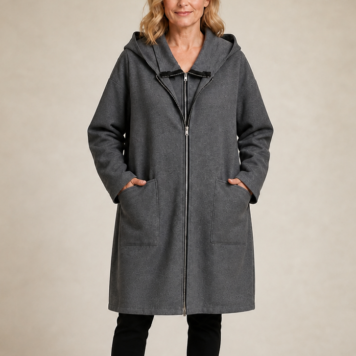 Weldrika – Manteau mi-long femme à capuche – Gris
