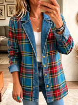 Madison – Blazer en jean à patchwork tartan