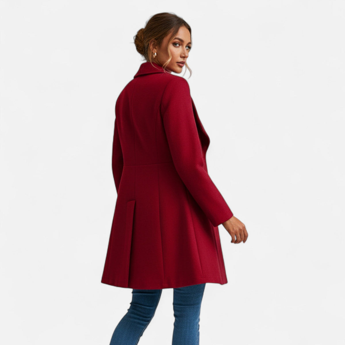 Manteau d’hiver en laine mélangée pour femme, vue de dos