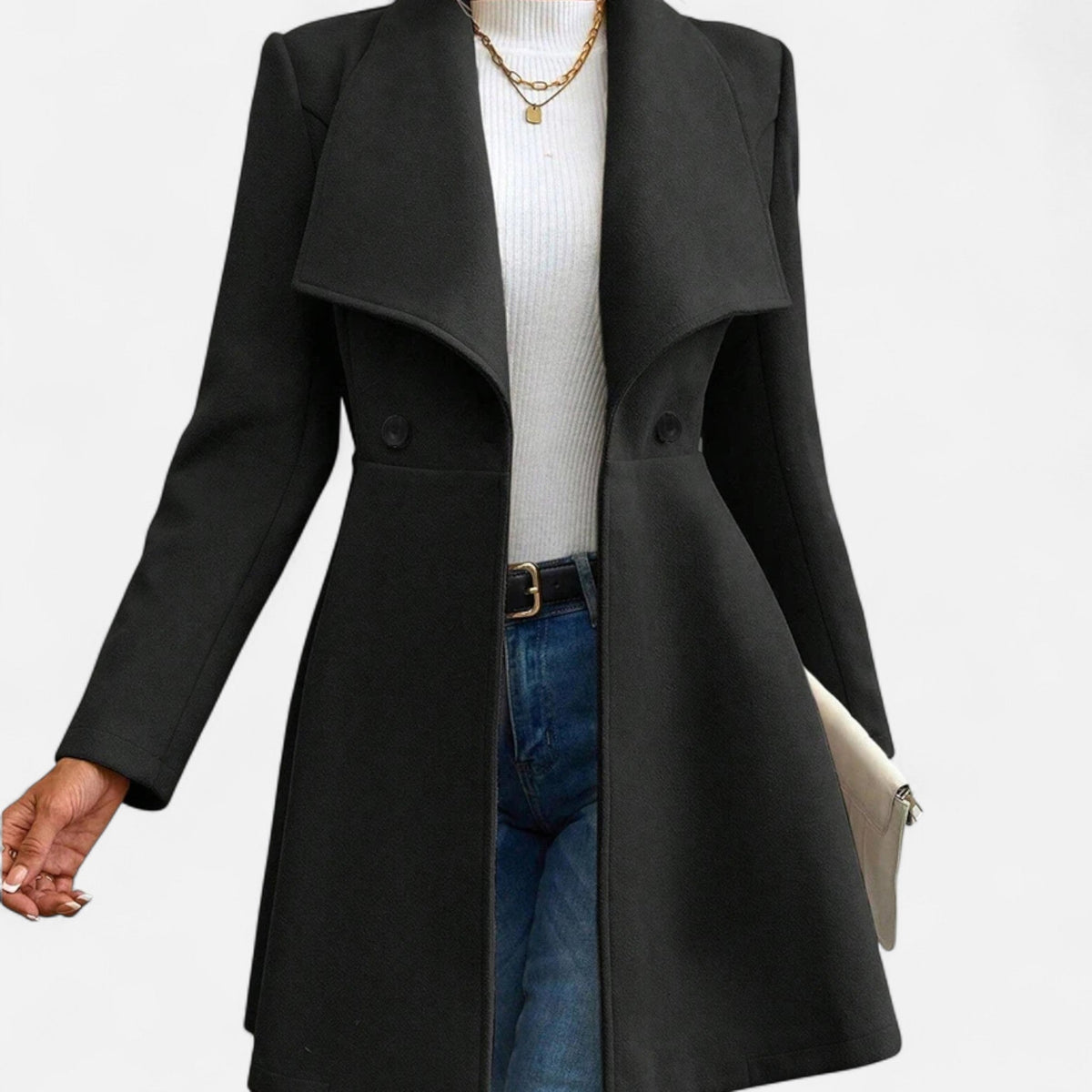 Manteau d’hiver en laine mélangée pour femme – noir