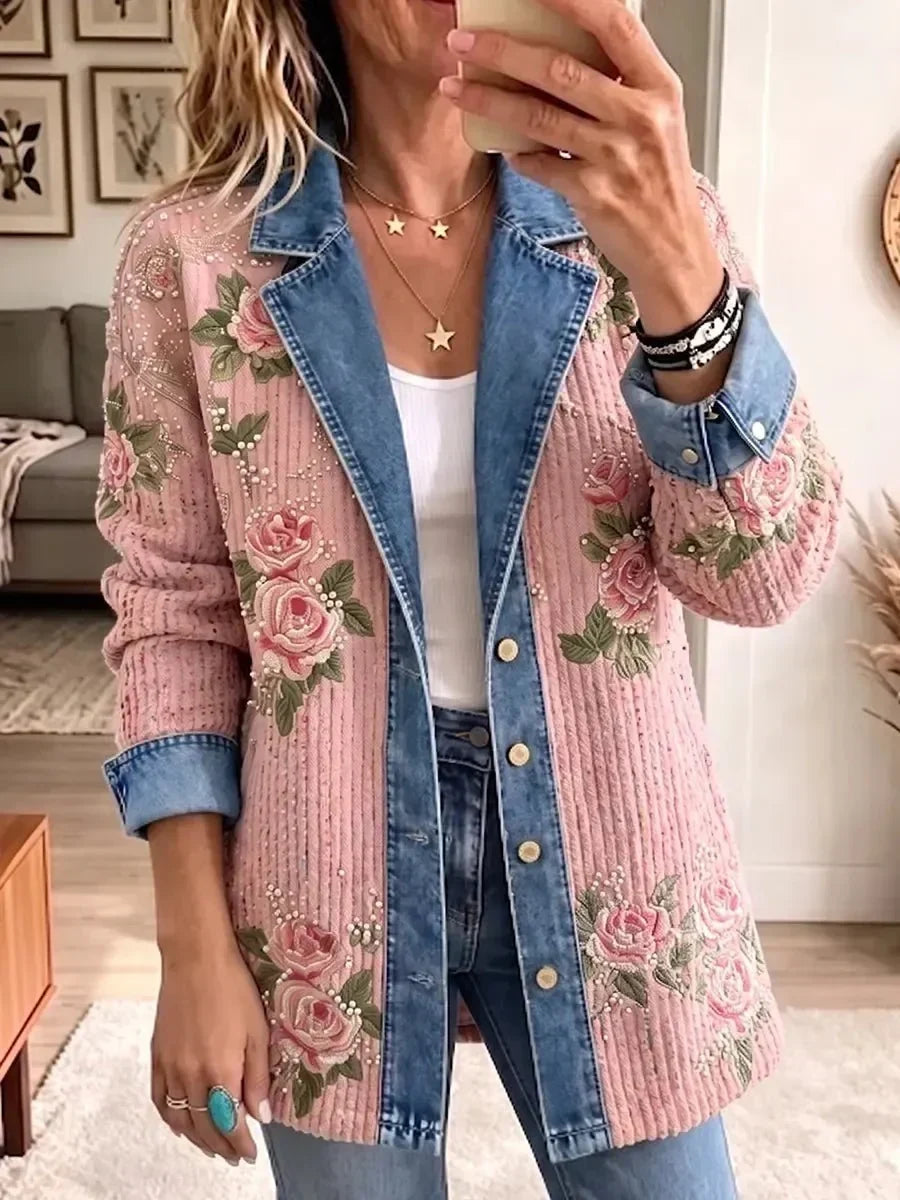 Natalie – Blazer en jean vintage à patchwork
