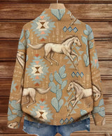 Capucine - Cardigan zippé à imprimé chevaux et cactus