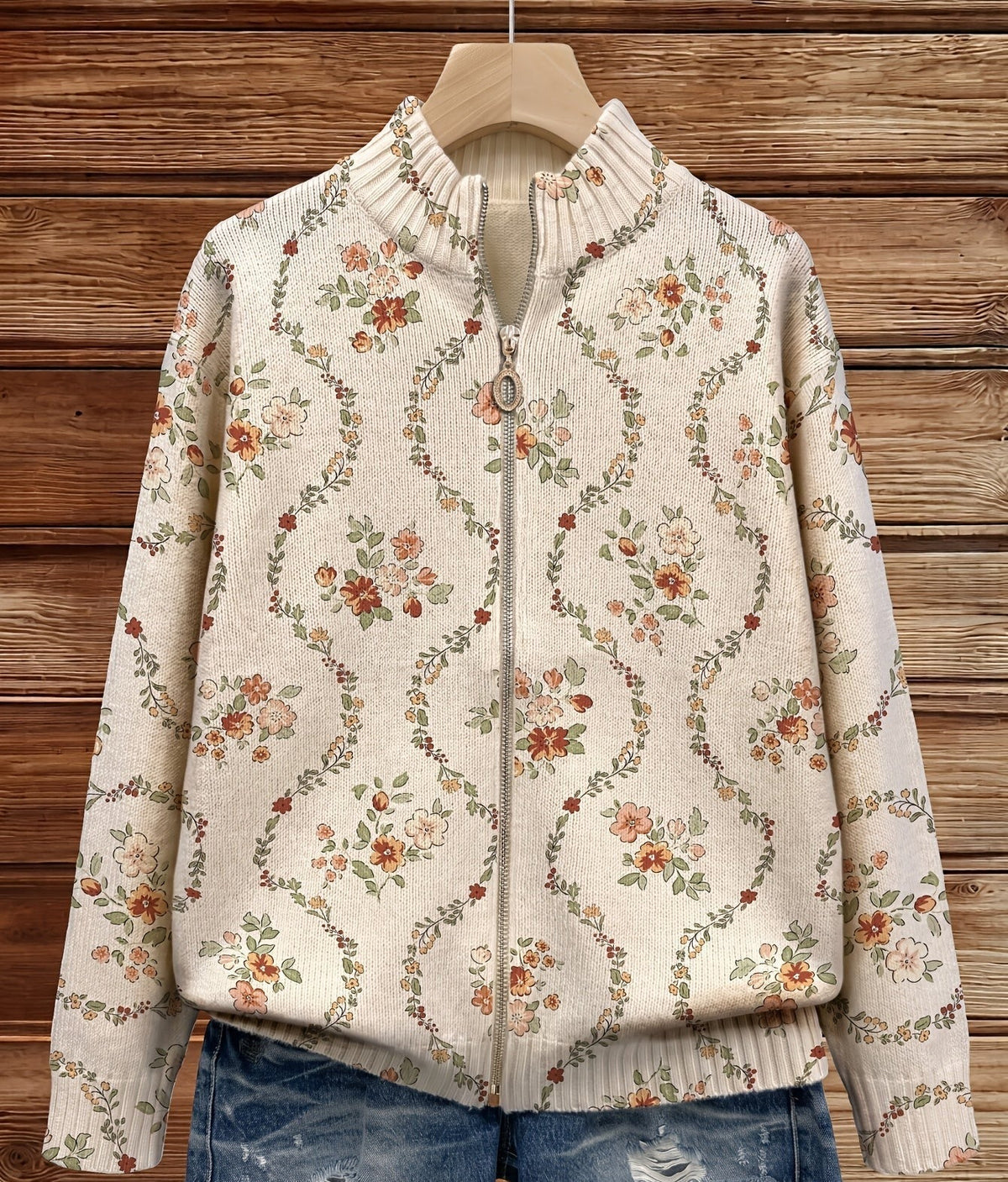 Danielle - Cardigan zippé à imprimé floral crème