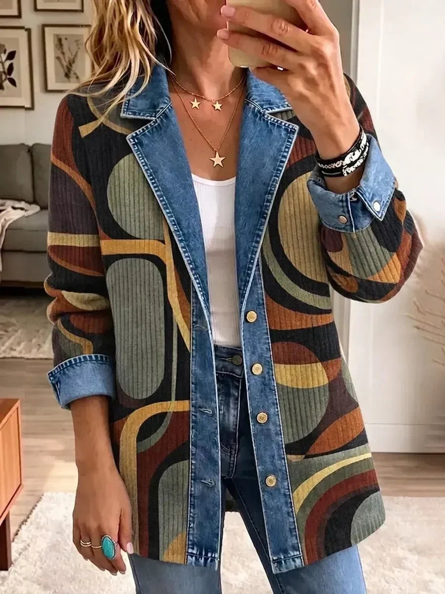 Stella – Veste en jean vintage à motif abstrait