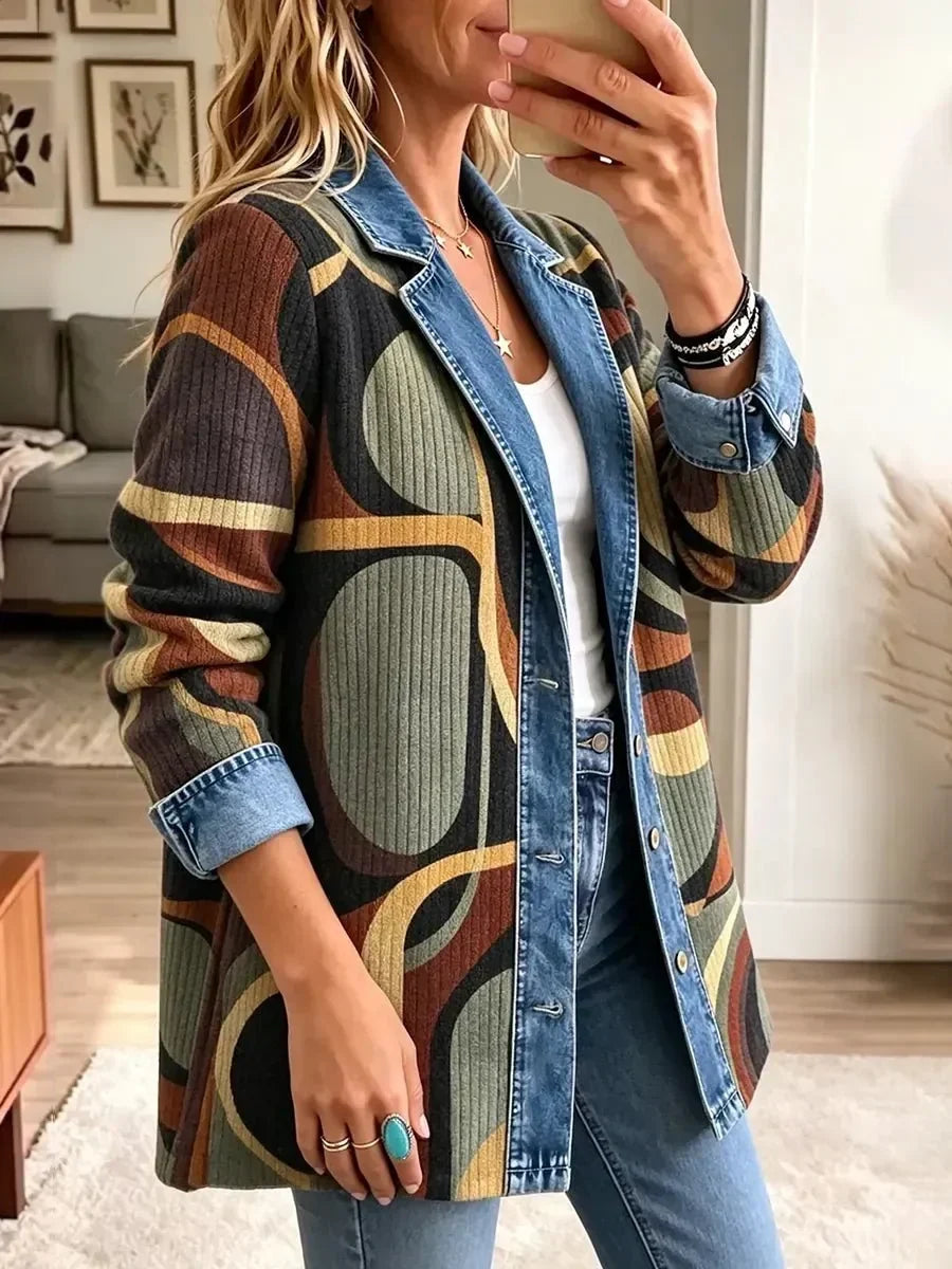 Stella – Veste en jean vintage à motif abstrait