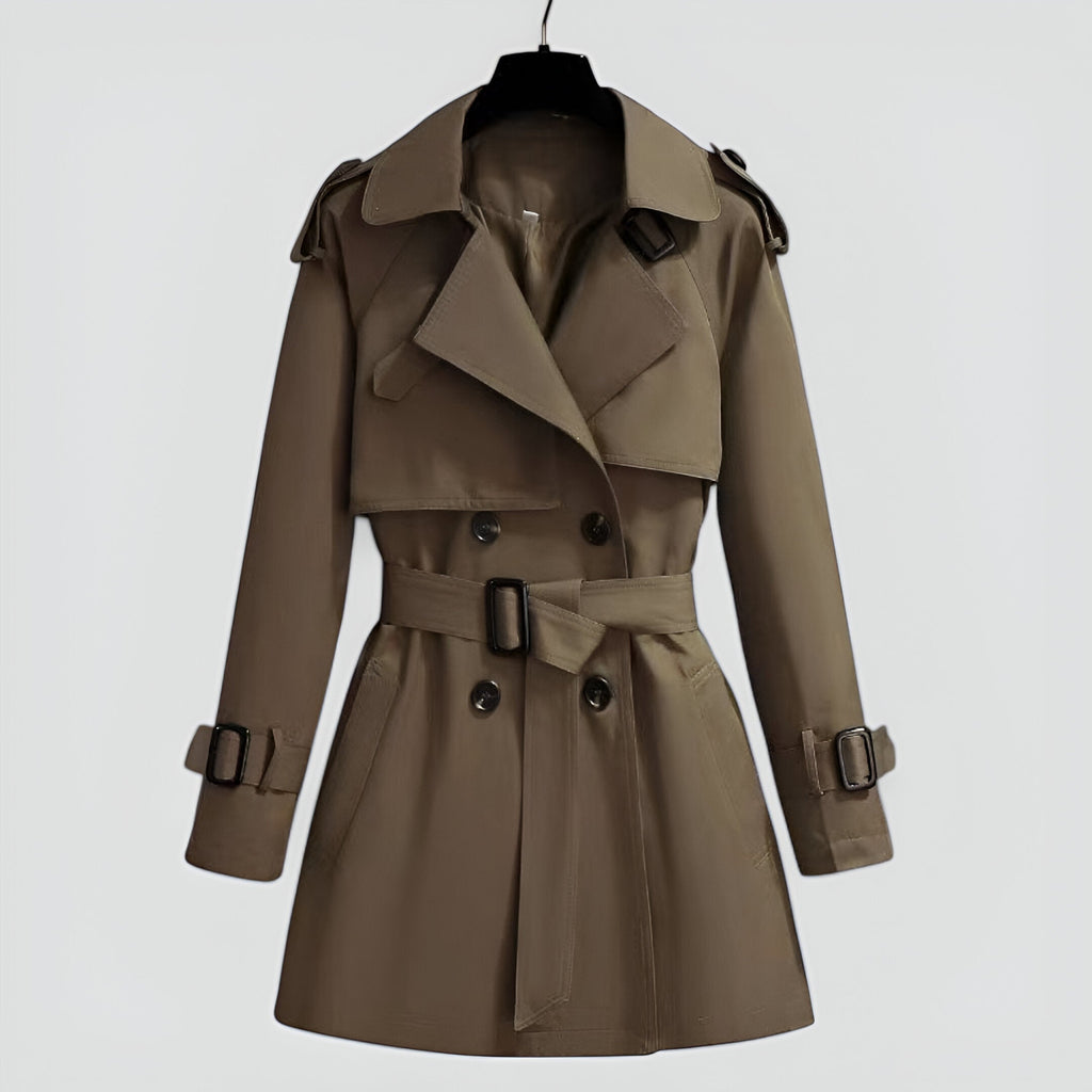 Trench mi-long à double boutonnage pour femme – kaki
