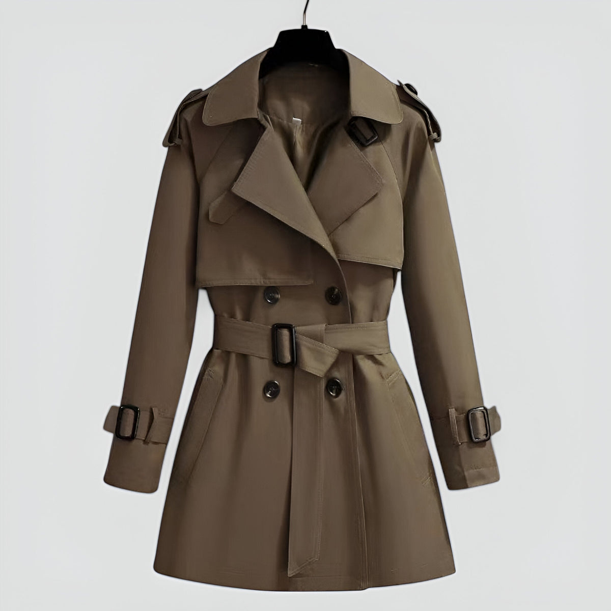 Trench mi-long à double boutonnage pour femme – kaki