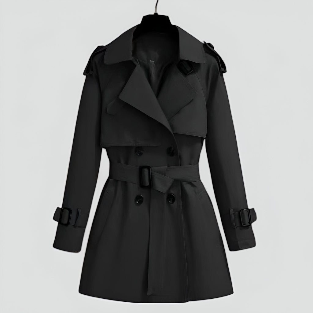 Trench mi-long à double boutonnage pour femme – noir