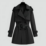 Trench mi-long à double boutonnage pour femme – noir