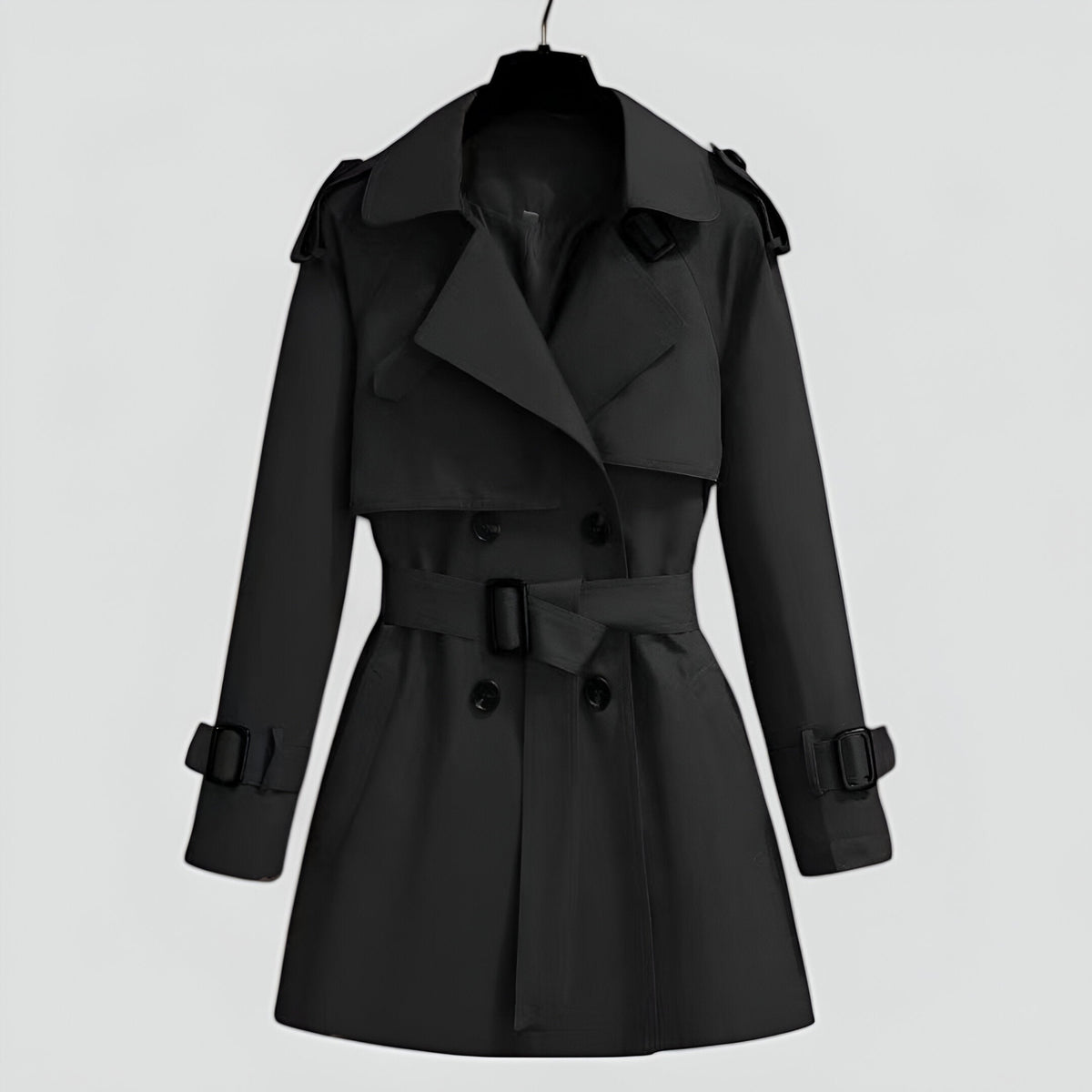 Trench mi-long à double boutonnage pour femme – noir