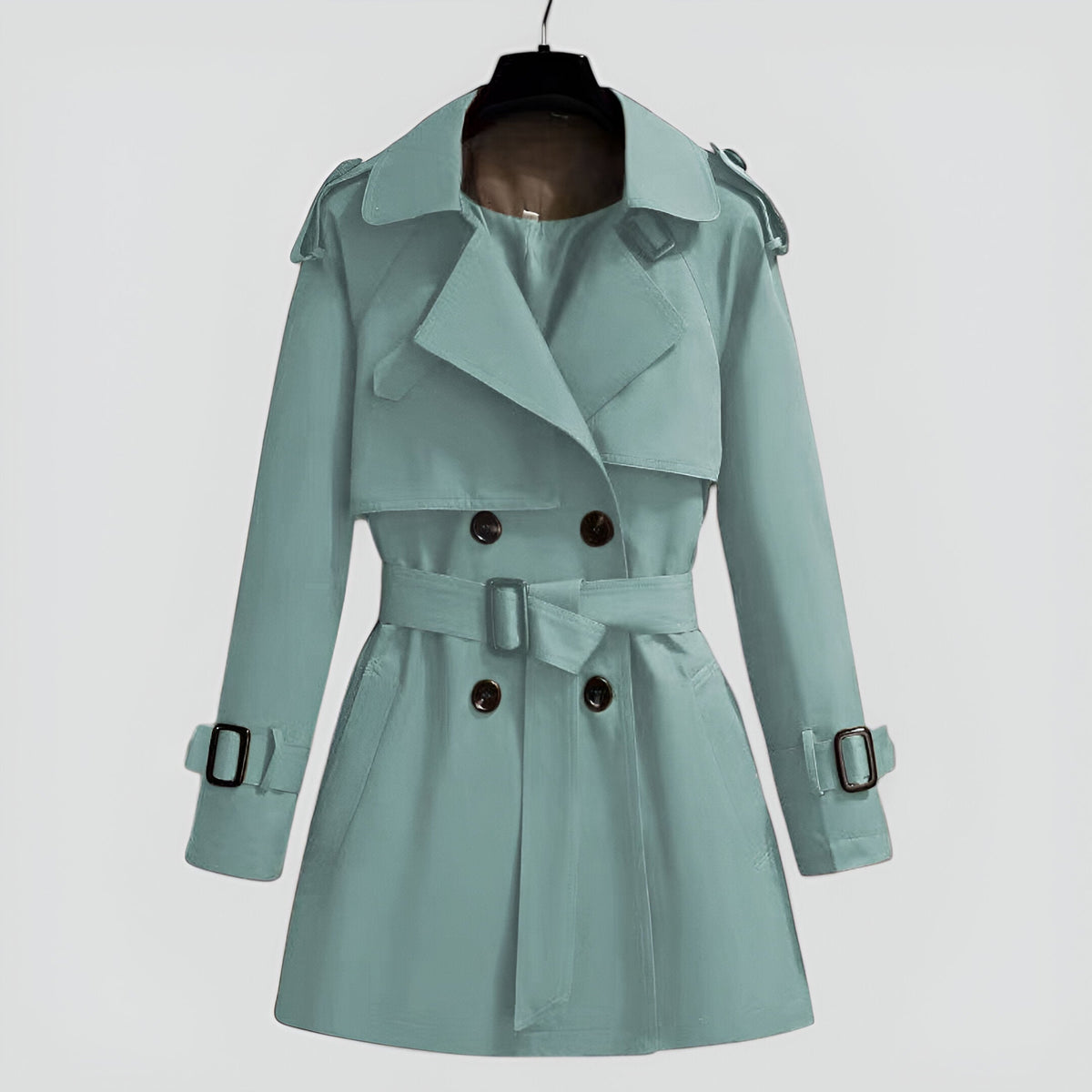Trench mi-long à double boutonnage pour femme – vert menthe
