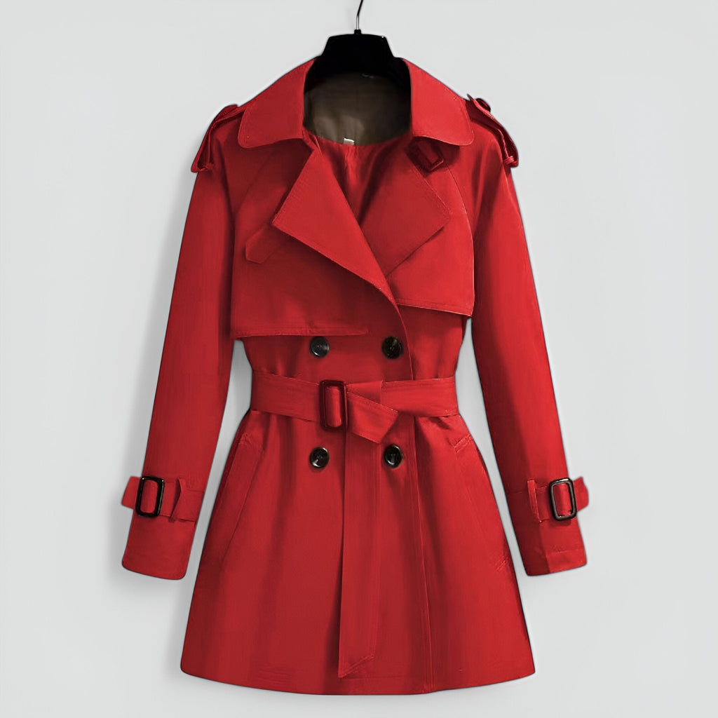 Trench mi-long à double boutonnage pour femme – rouge