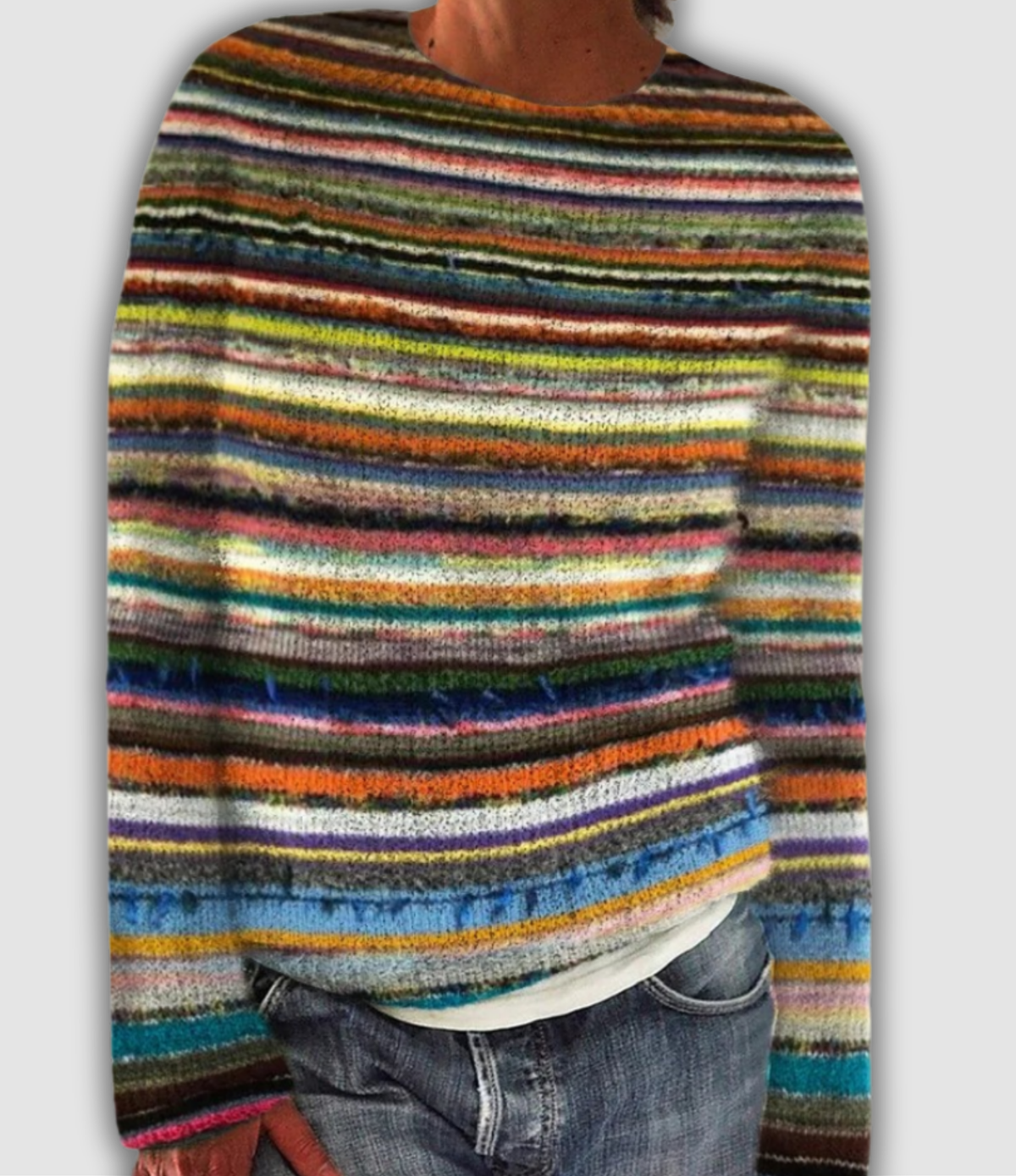 Rosemonde - Pull rétro nordique à larges rayures multicolores