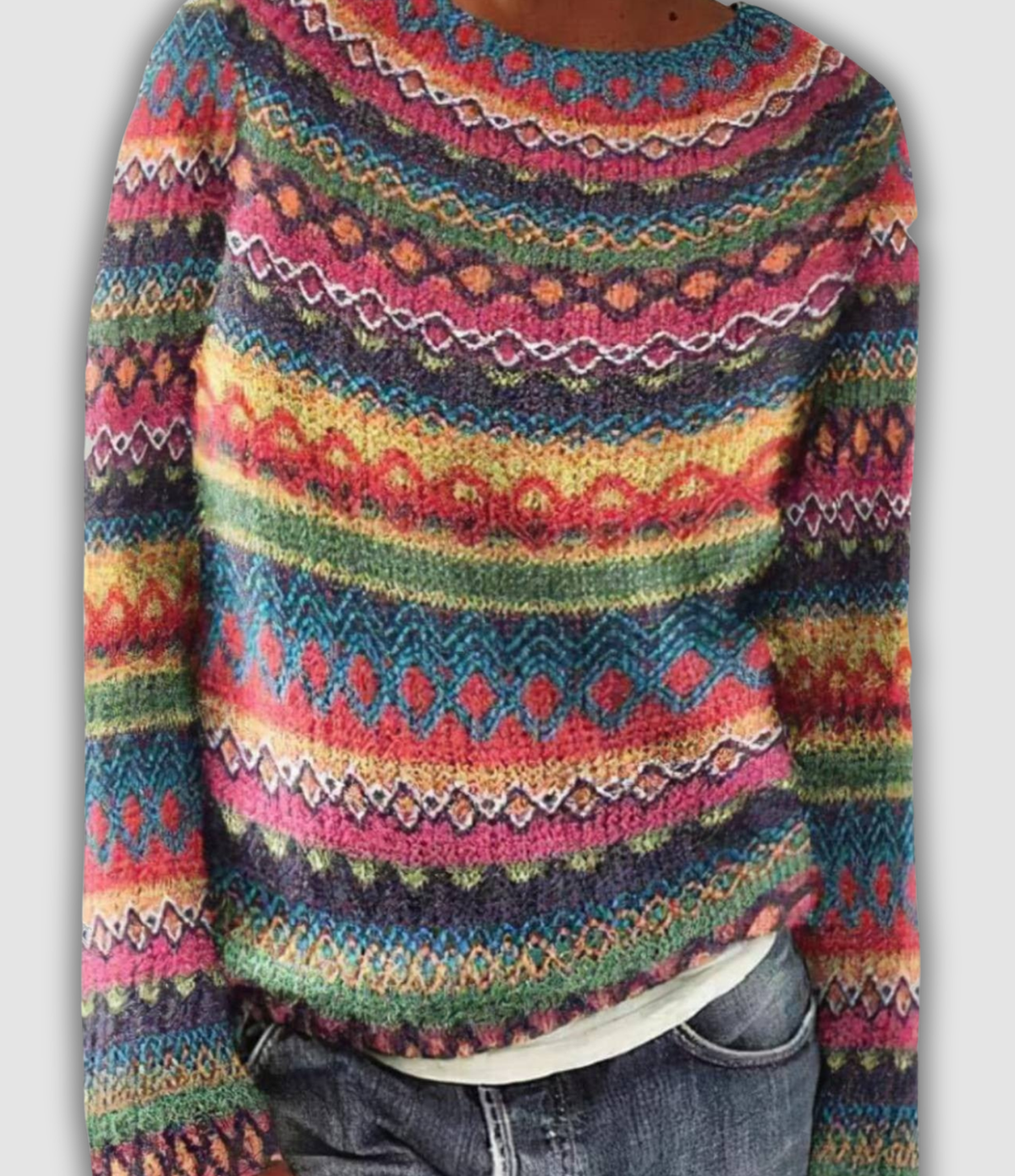 Zéphirine - Pull classique à bandes jacquard multicolores