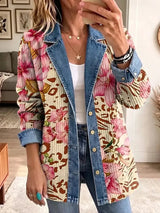 Violet – Veste rétro à imprimé floral et léopard