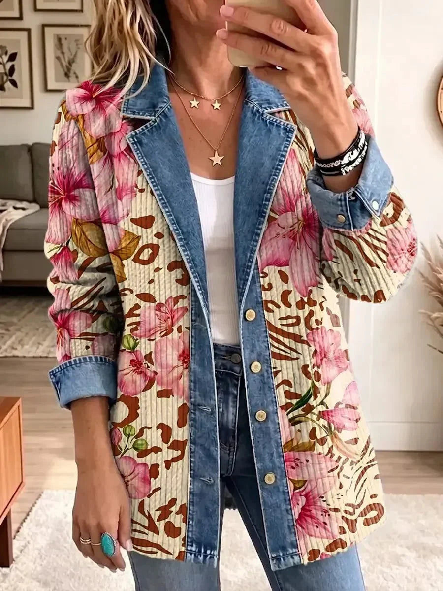 Violet – Veste rétro à imprimé floral et léopard