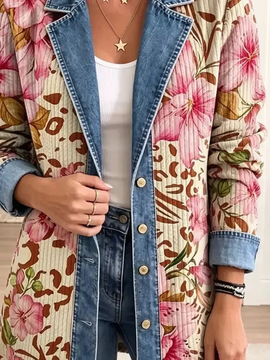 Violet – Veste rétro à imprimé floral et léopard